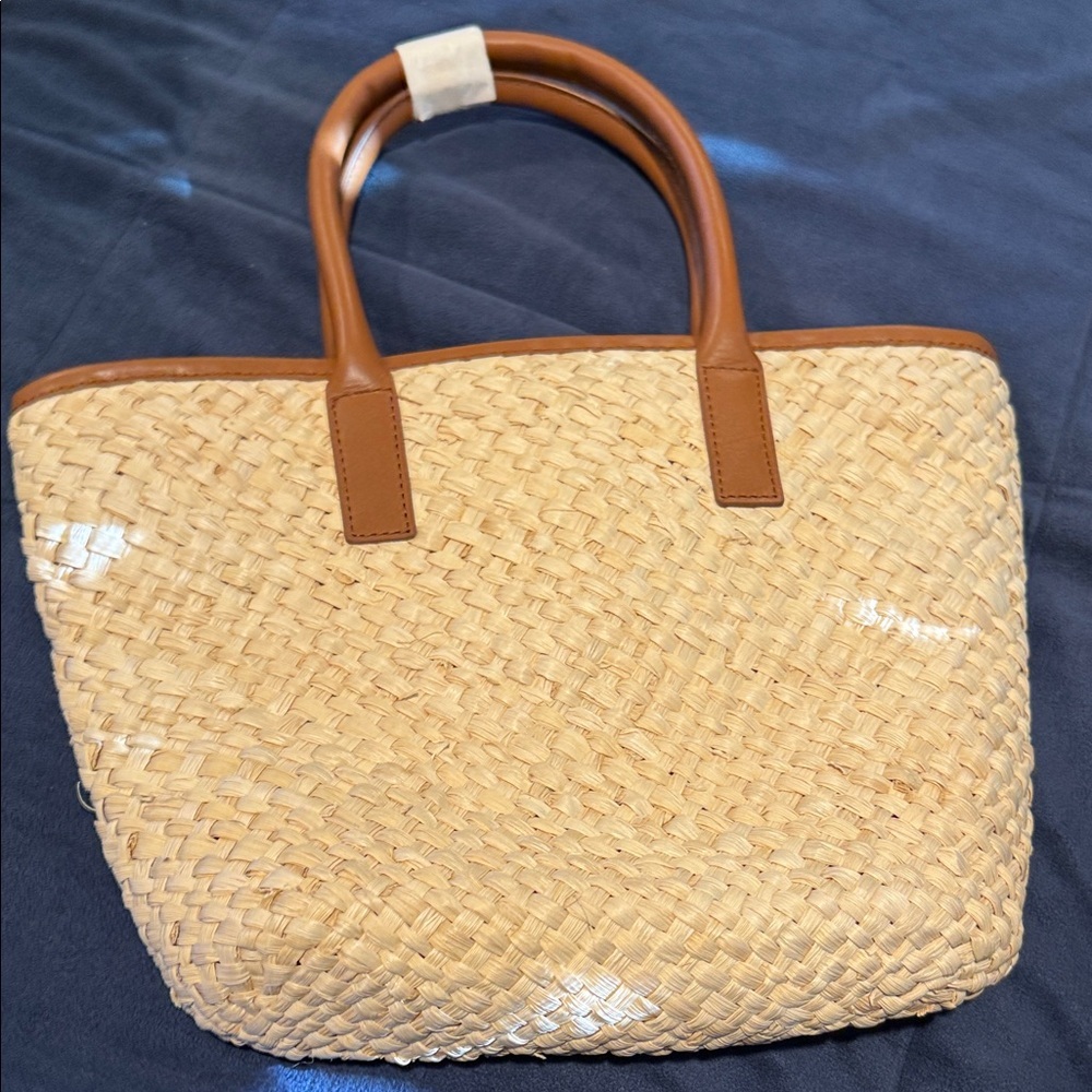 J. Crew Tan and cream Woven tote with leather trim - Picture 3 of 6